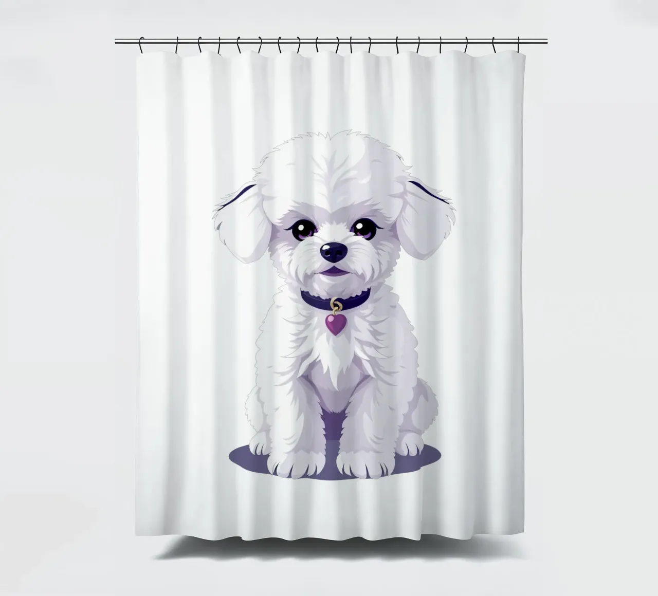 Netter flauschiger weißer Hund sitzt ruhig auf einem flachen Hintergrund Duschvorhang von DesignDoodle