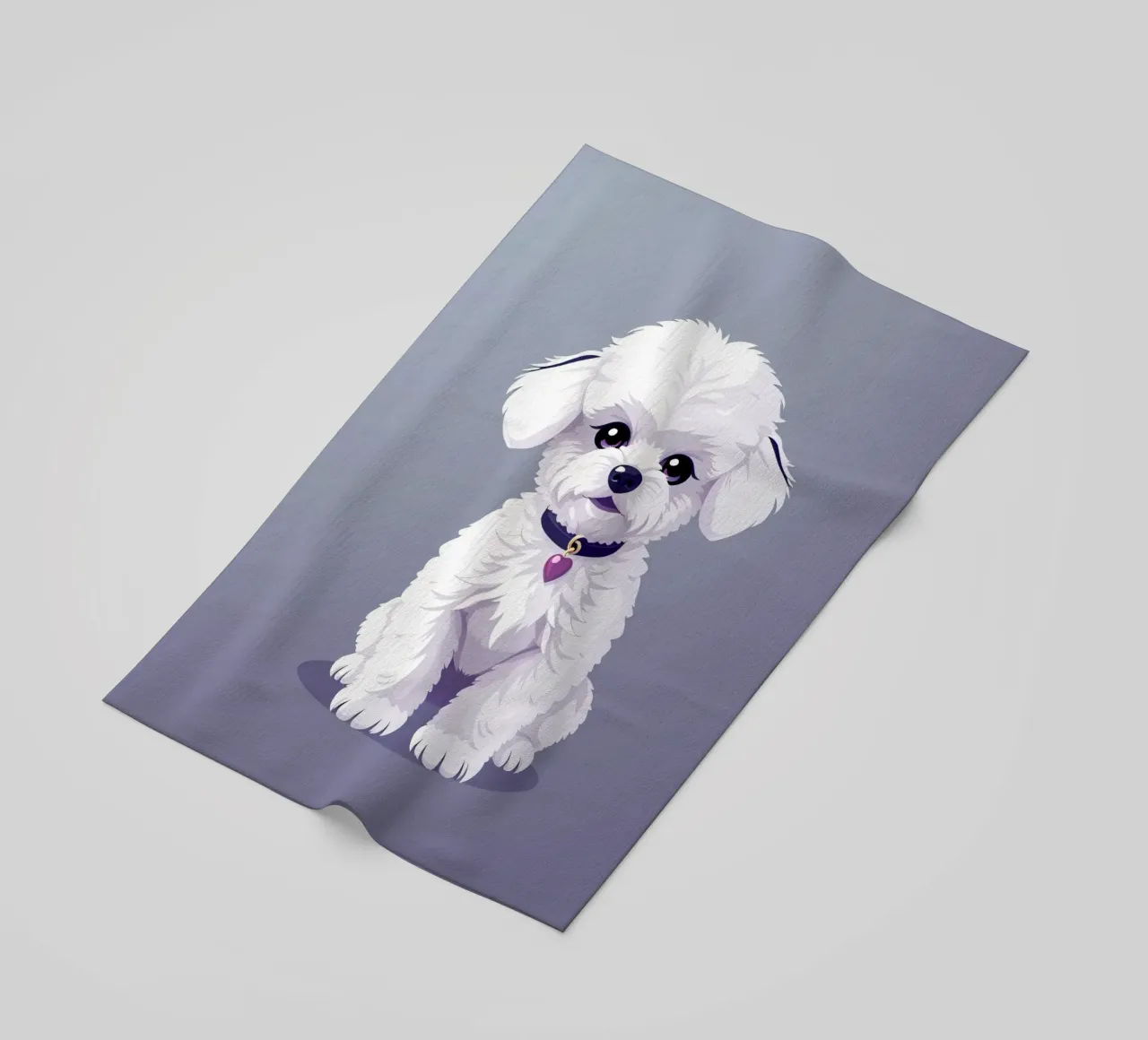 Cute fluffy cane bianco seduto con calma su uno sfondo semplice telo mare da DesignDoodle