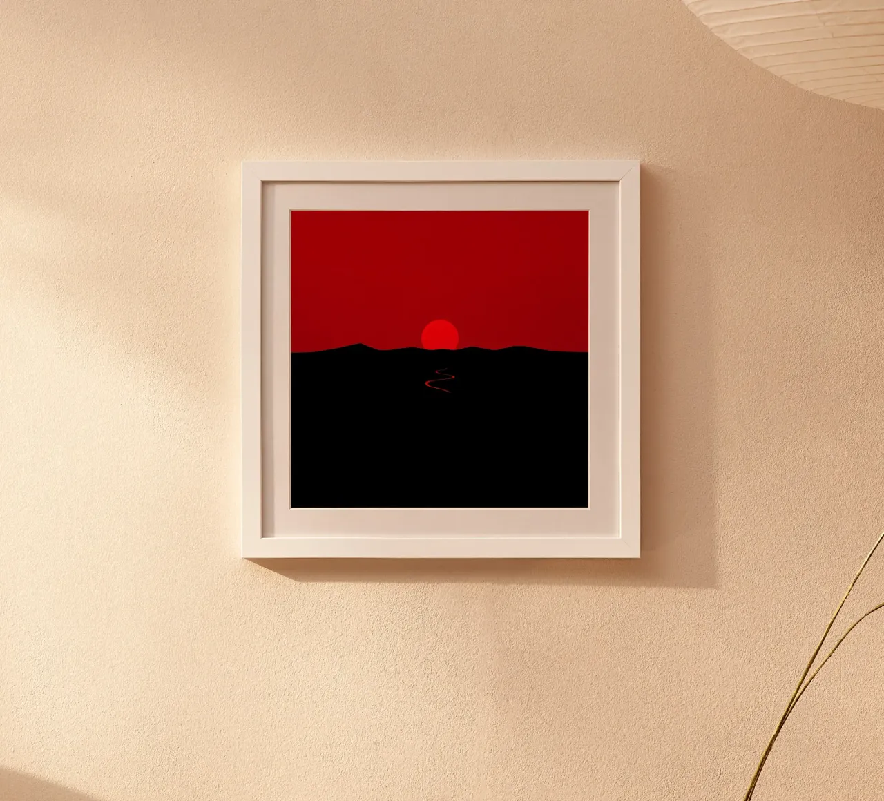 Un tramonto vibrante proietta un bagliore rosso su un sentiero tortuoso poster da DesignDoodle