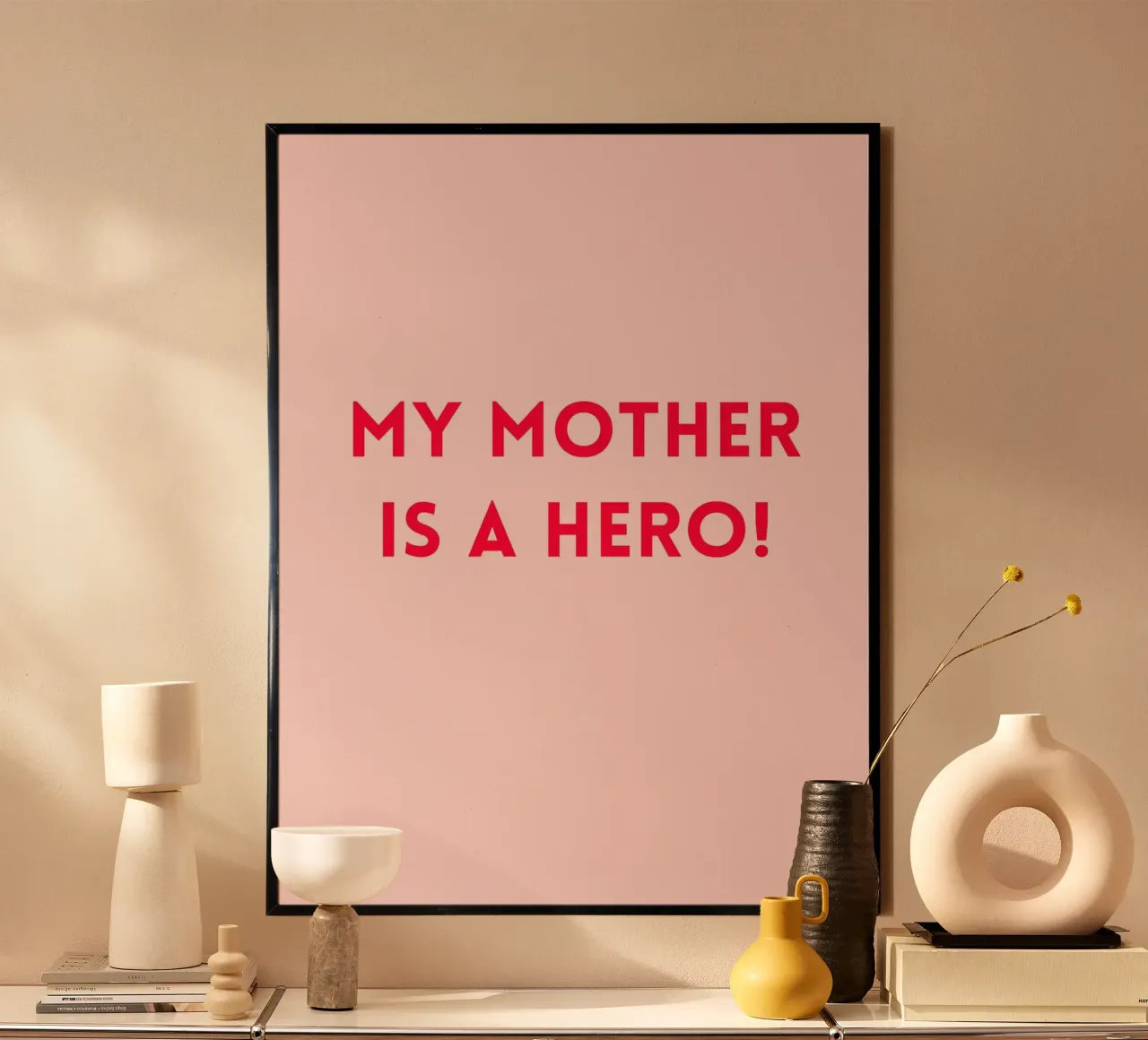 Muttertag - Mama - Liebe - Spruch - rosa rot - schlicht poster con telaio in legno da keinkonzept