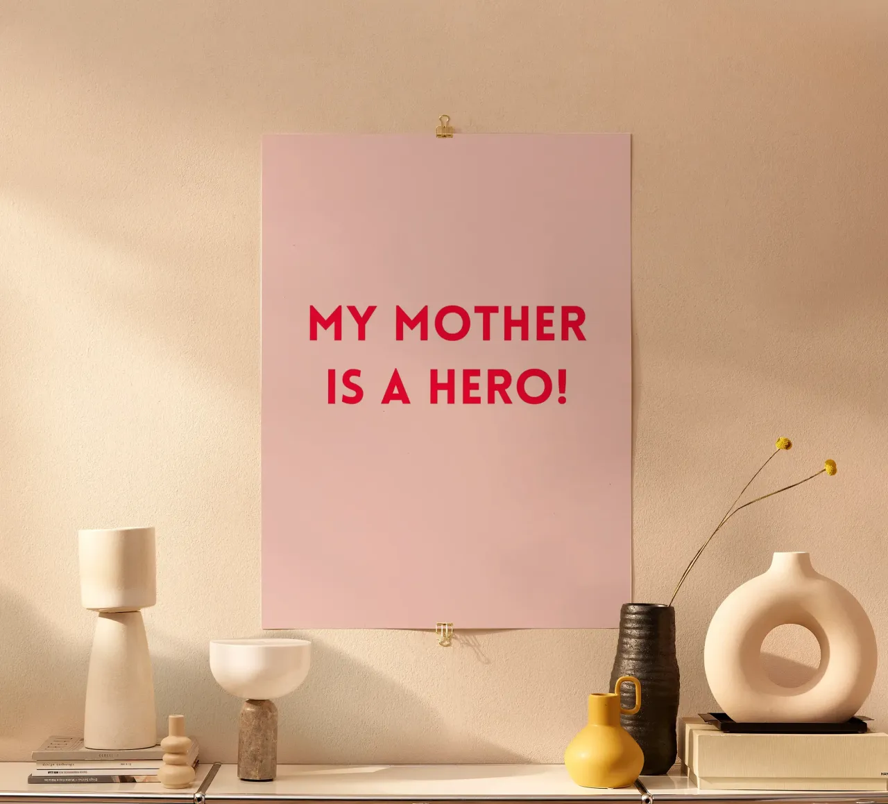 Muttertag - Mama - Liebe - Spruch - rosa rot - schlicht poster con telaio in legno da keinkonzept