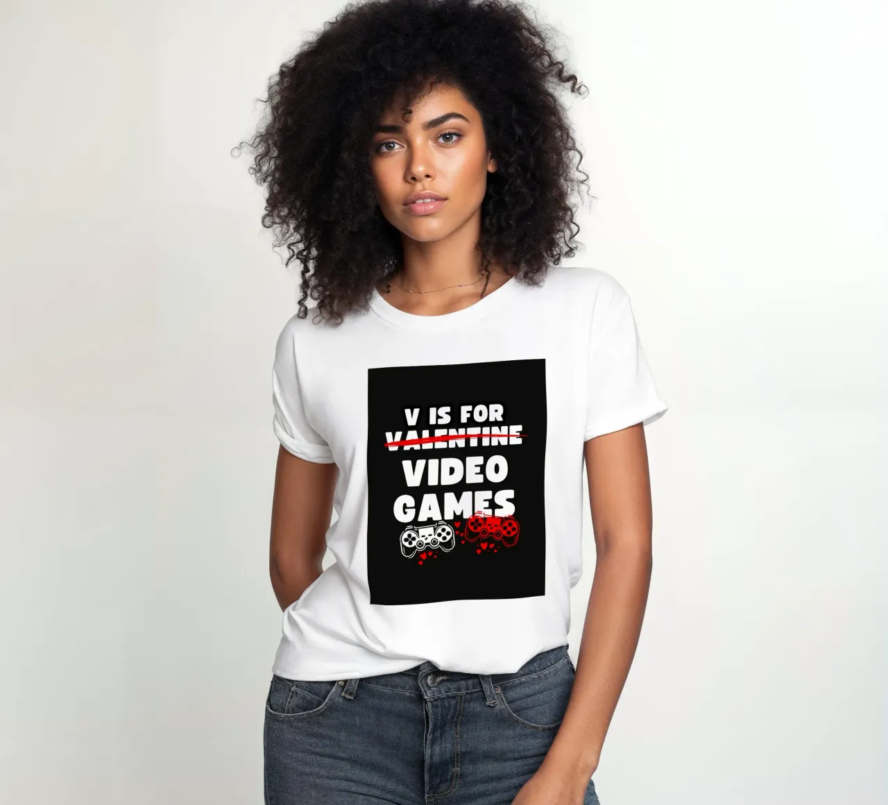 V IS FOR VALENTINE X VIDEO GAMES dames t-shirt getailleerd van ArtDesign by KBK
