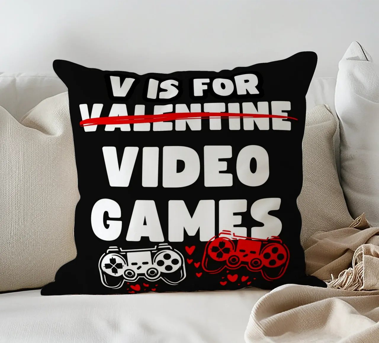 V IS FOR VALENTINE X VIDEO GAMES cuscino da ArtDesign by KBK