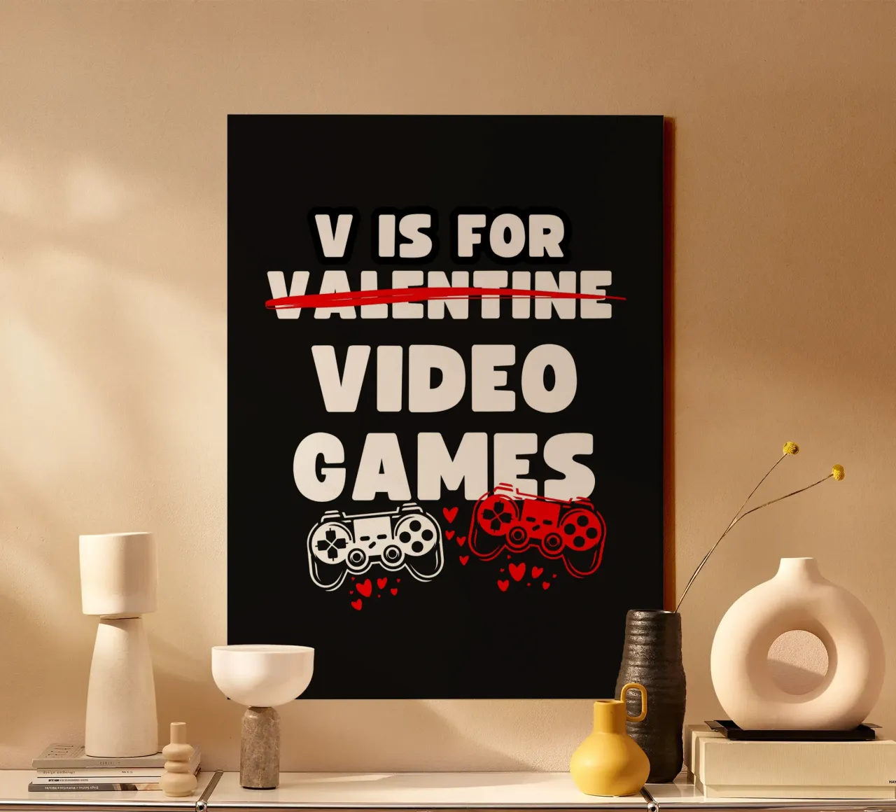 V IS FOR VALENTINE X VIDEO GAMES tela con Cornice a cassetta da ArtDesign by KBK