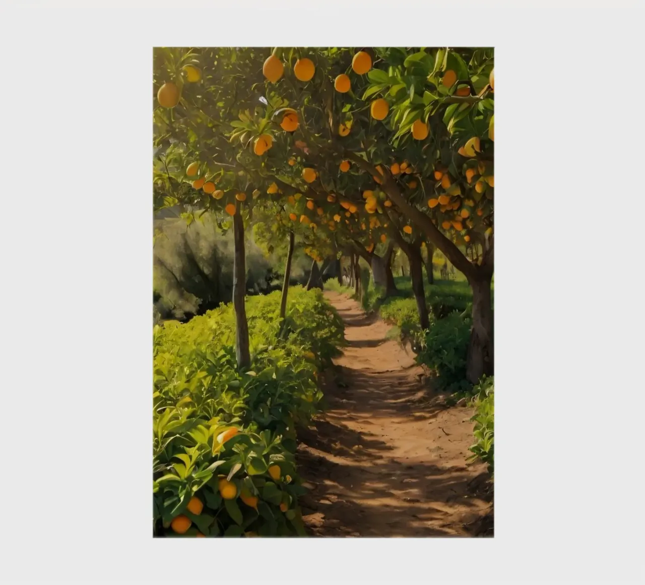 Sunny orange grove pathway surrounded by lush greenery notebook by DesignDoodle