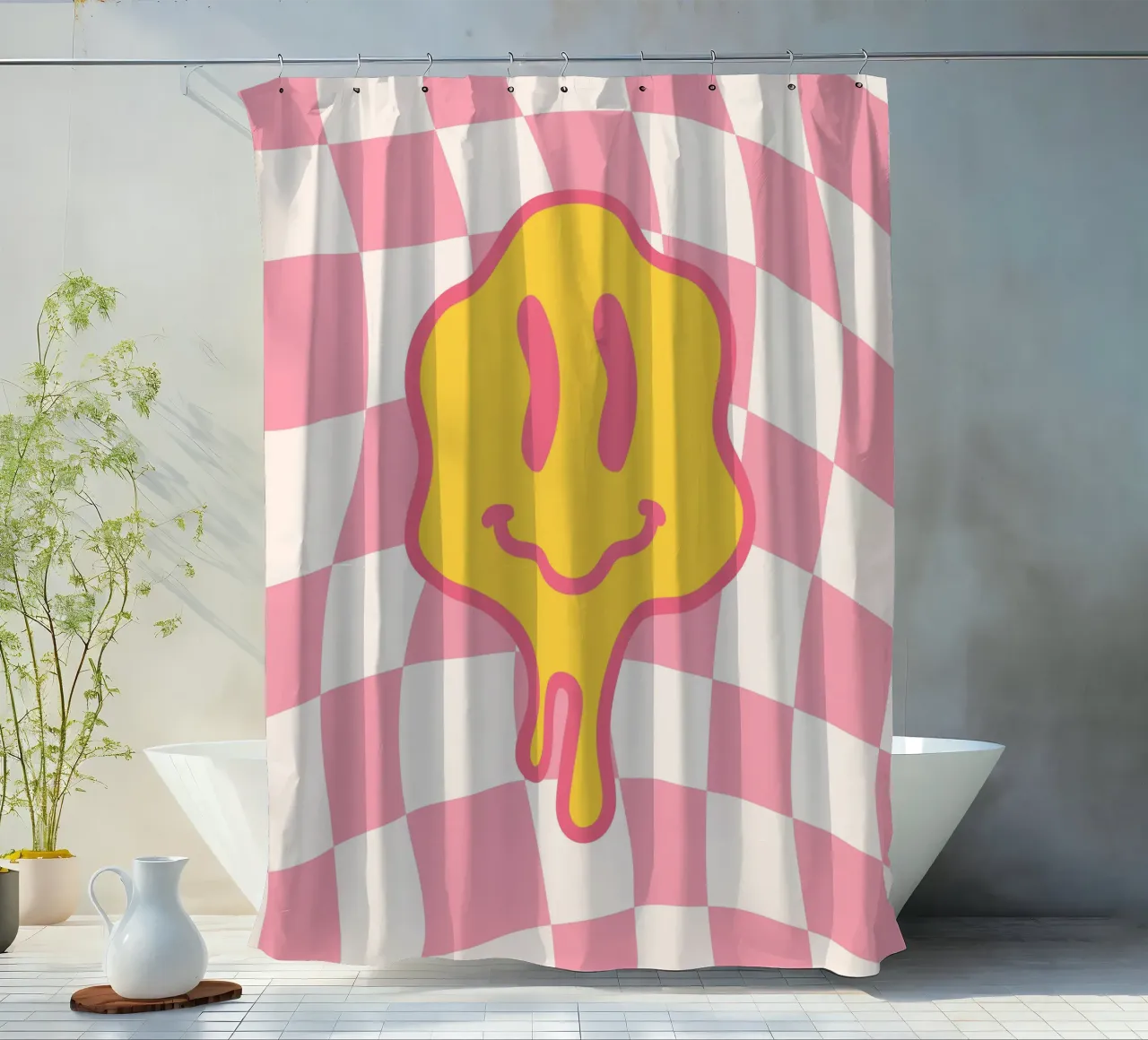 Melting Smile Print – Psychedelisches Wandbild Duschvorhang von Studio Mooodz