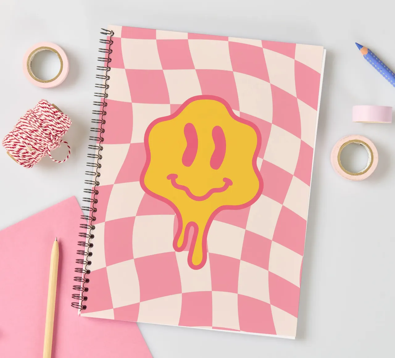 Melting Smile Print - Psychedelic mural spiral notebook by Studio Mooodz