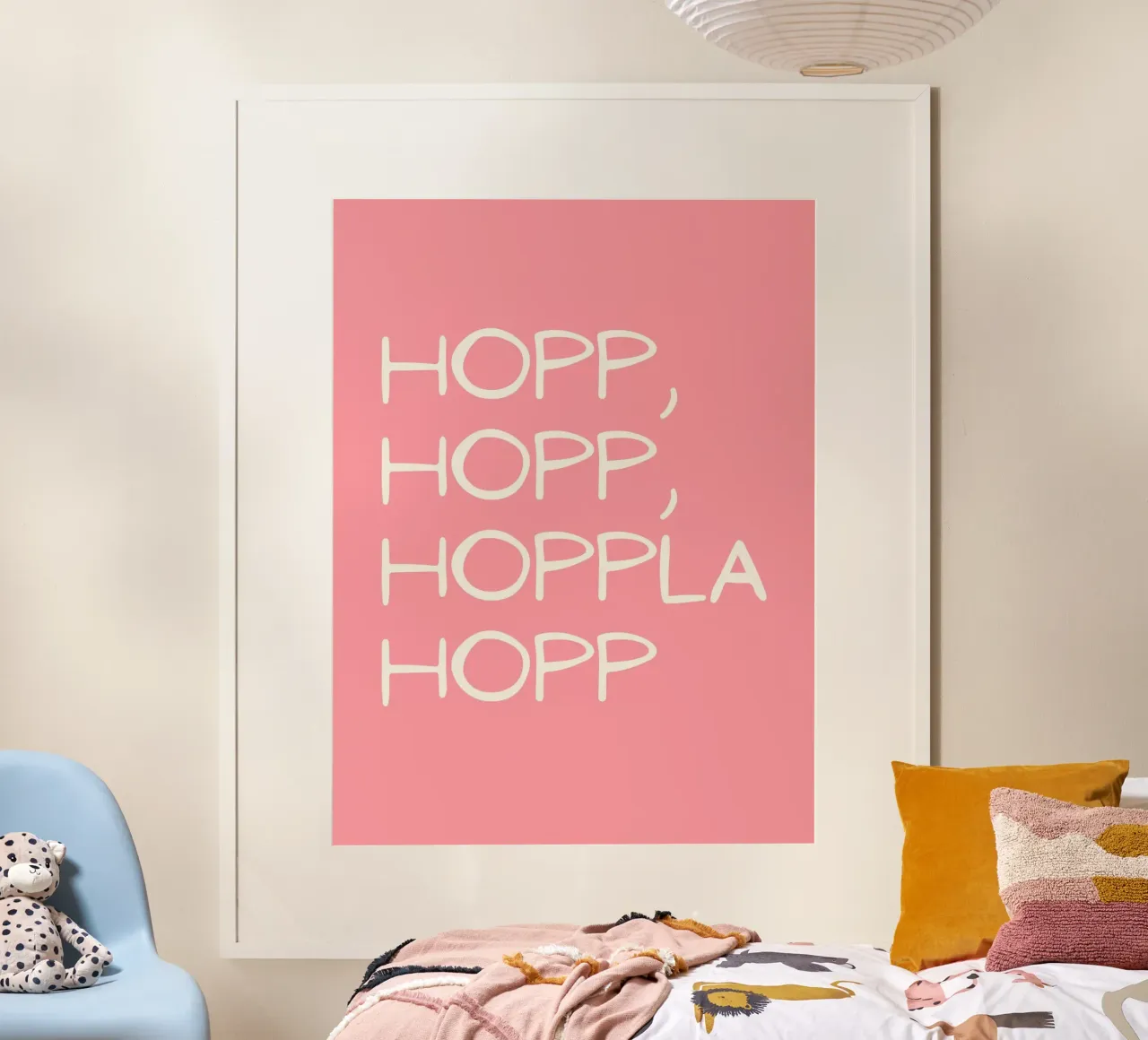 Ostern - Spruch - rosa - hopplahopp poster con telaio in plastica da keinkonzept