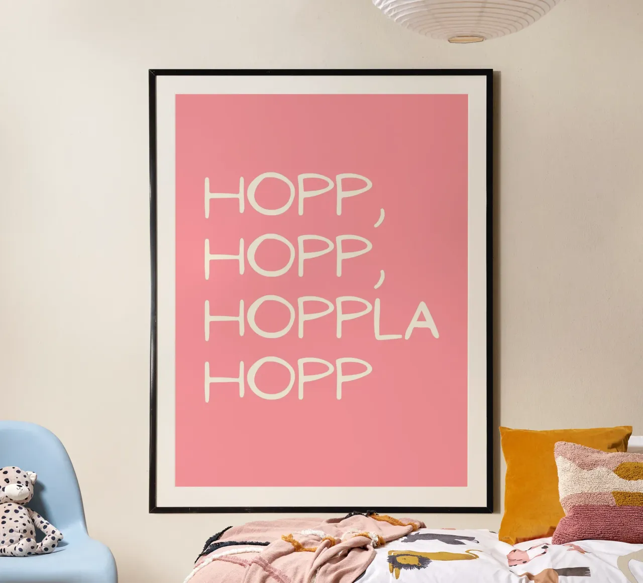 Ostern - Spruch - rosa - hopplahopp poster con telaio in plastica da keinkonzept