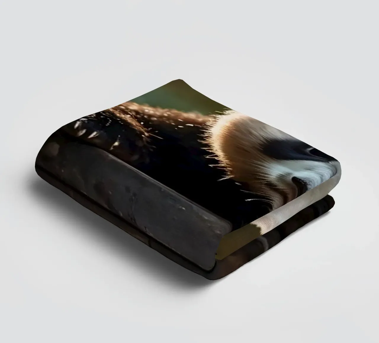 Un cucciolo di panda gioca a esplorare un barile di legno in una stanza illuminata dal sole. asciugamano da bagno da DesignDoodle
