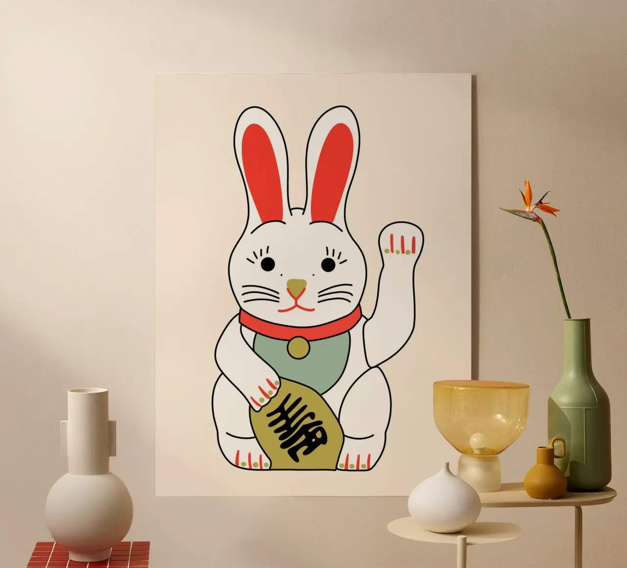 Pascua - Conejo de Pascua - Gato que saluda - Japón metacrilato de keinkonzept