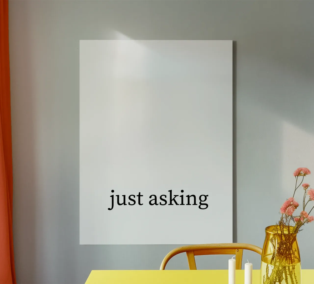 Just asking - Spruch - schwarz weiß canvas with Floater frame by keinkonzept