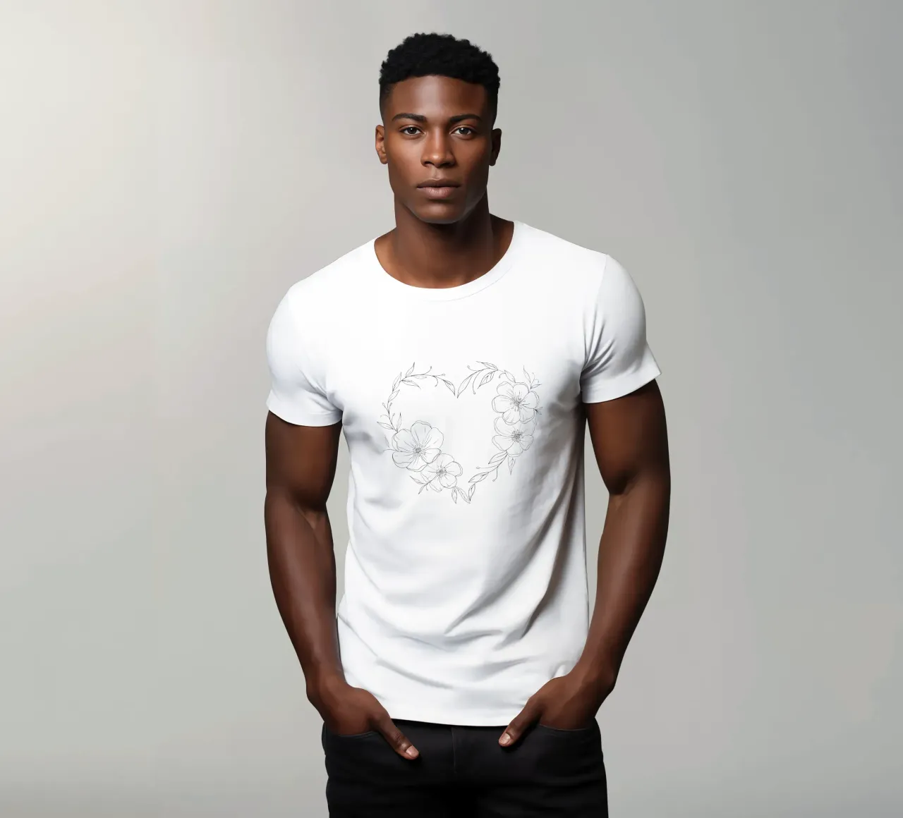 Cuore con fiori e foglie. Romantico t-shirt da CalliLetters