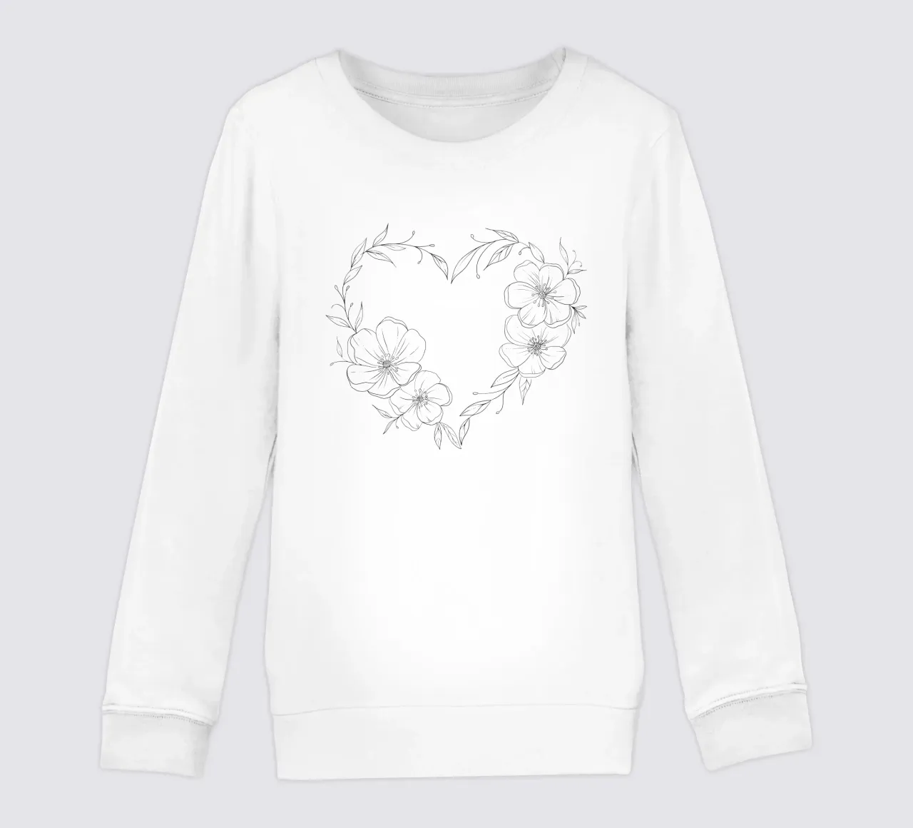 Cuore con fiori e foglie. Romantico felpa bambino da CalliLetters