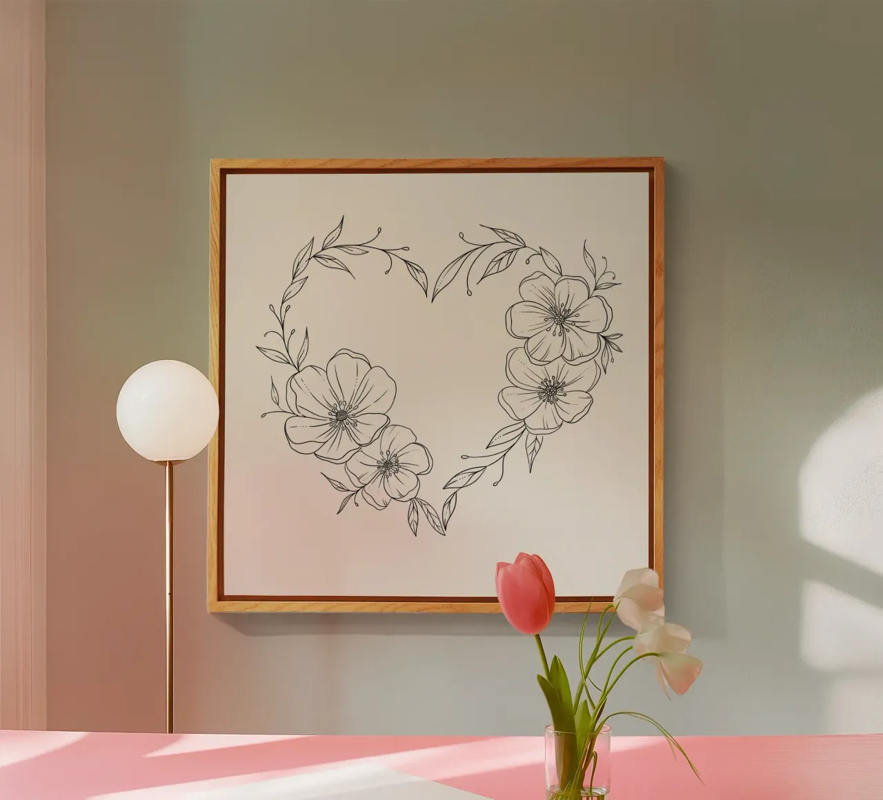 Cuore con fiori e foglie. Romantico plexiglass da CalliLetters