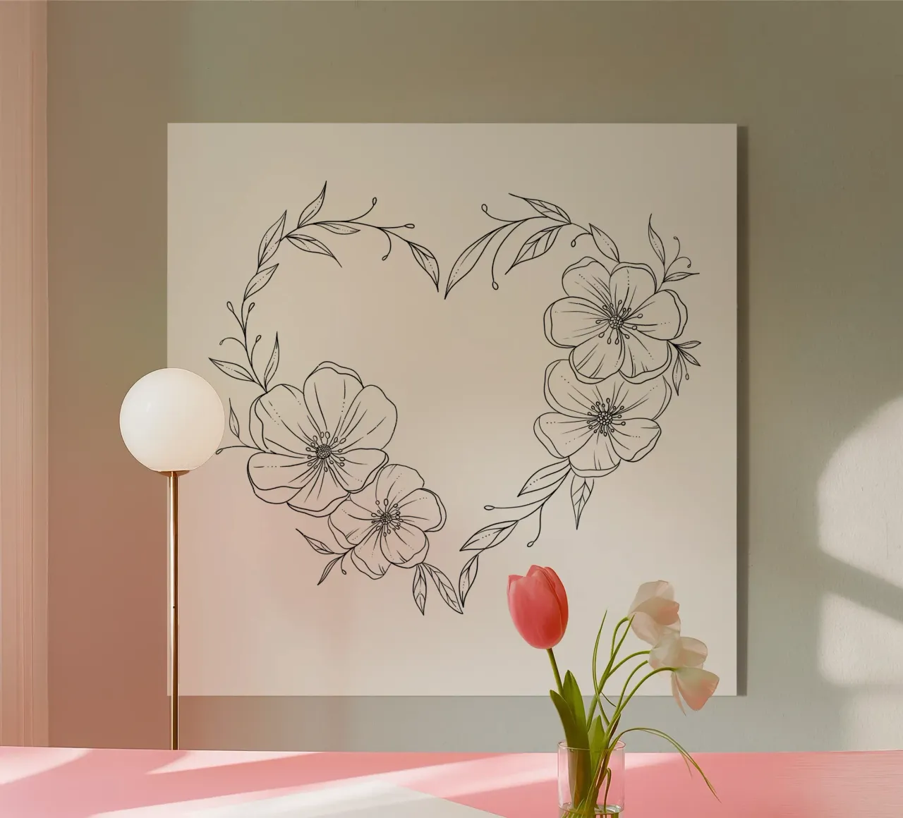 Cuore con fiori e foglie. Romantico plexiglass da CalliLetters