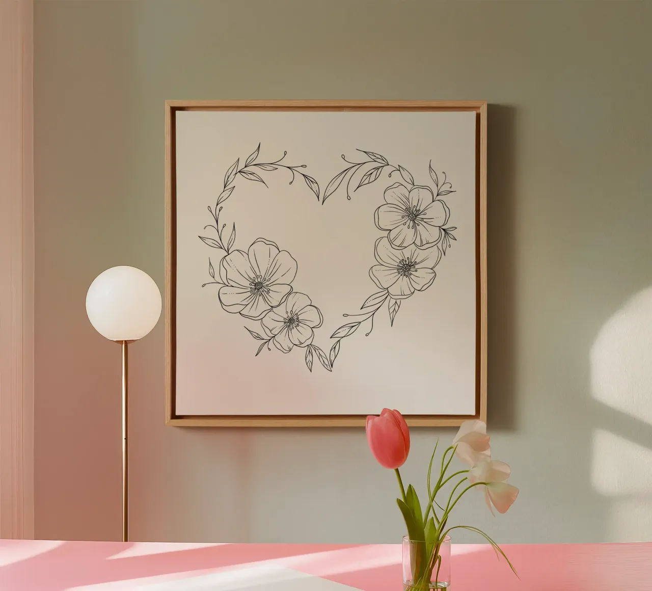 Cuore con fiori e foglie. Romantico tela con Cornice a cassetta da CalliLetters