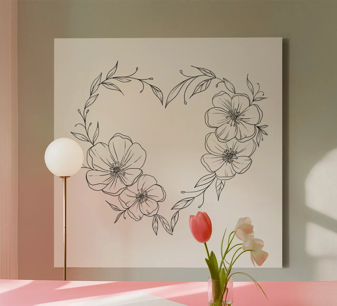 Cuore con fiori e foglie. Romantico tela con Cornice a cassetta da CalliLetters