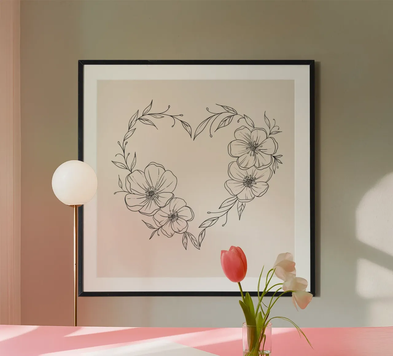 Cuore con fiori e foglie. Romantico carta hahnemühle da CalliLetters