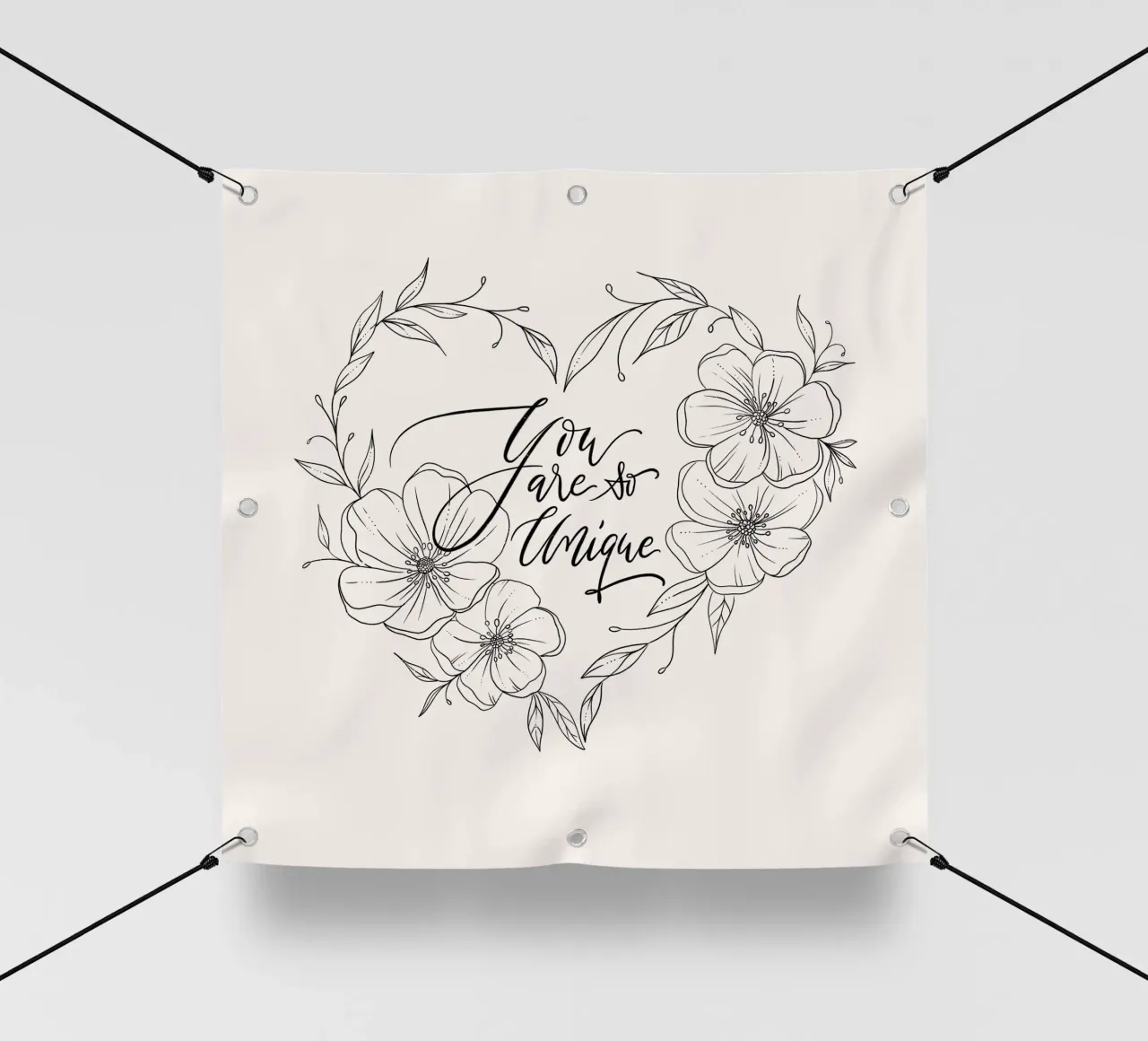 Cuore con fiori e foglie in line art. Dichiarazione d'amore. telo in pvc da CalliLetters