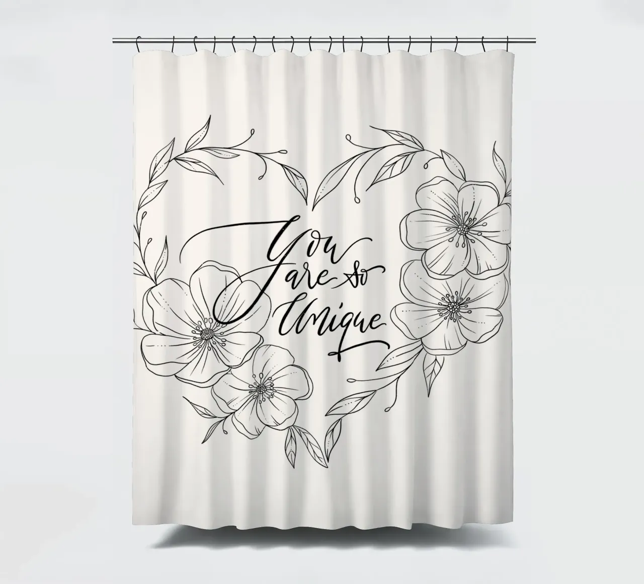 Cuore con fiori e foglie in line art. Dichiarazione d'amore. tenda da doccia da CalliLetters