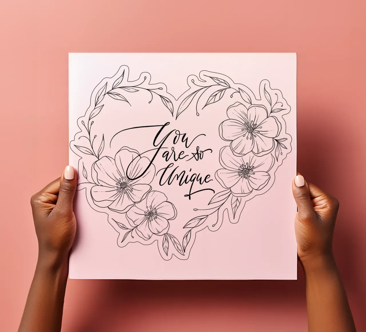Cuore con fiori e foglie in line art. Dichiarazione d'amore. foglio adesivo da CalliLetters
