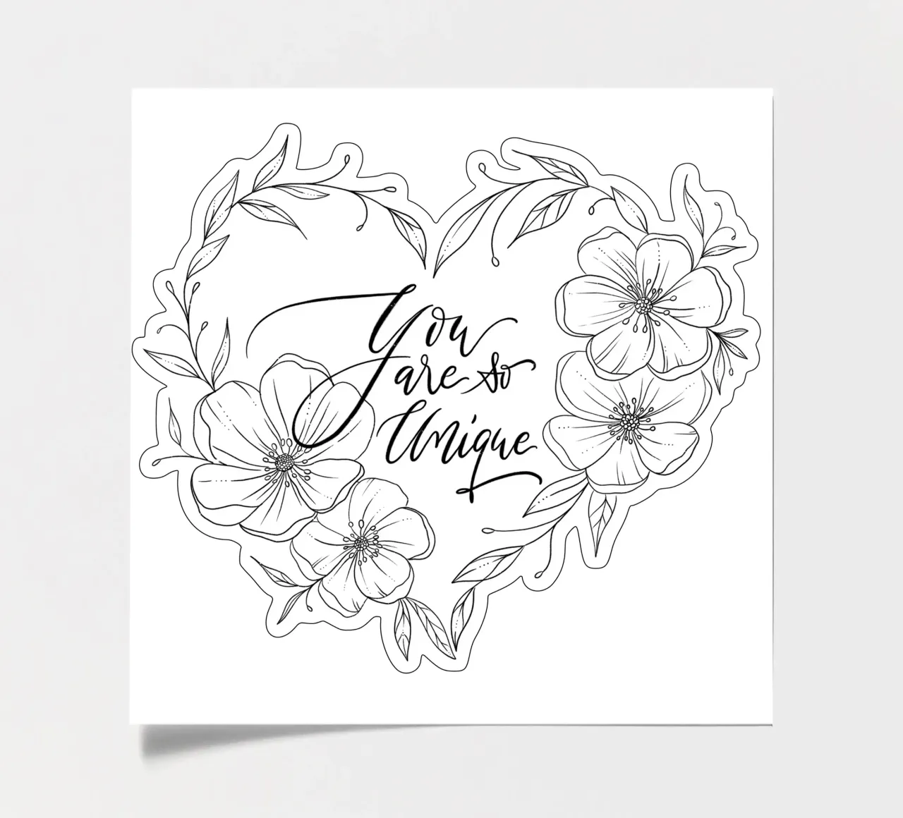 Cuore con fiori e foglie in line art. Dichiarazione d'amore. foglio adesivo da CalliLetters