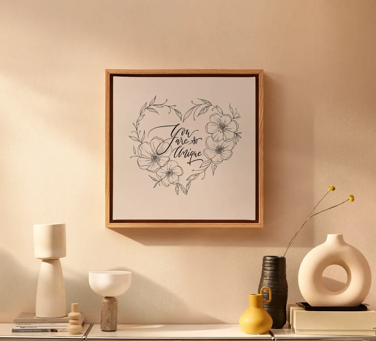 Cuore con fiori e foglie in line art. Dichiarazione d'amore. tela da CalliLetters