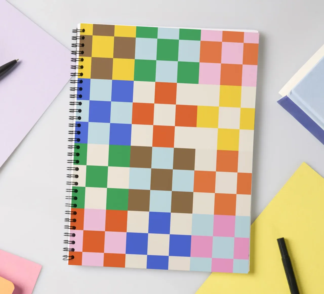 Funky Checkerboard Pattern spiral notebook by Paigaam Studio