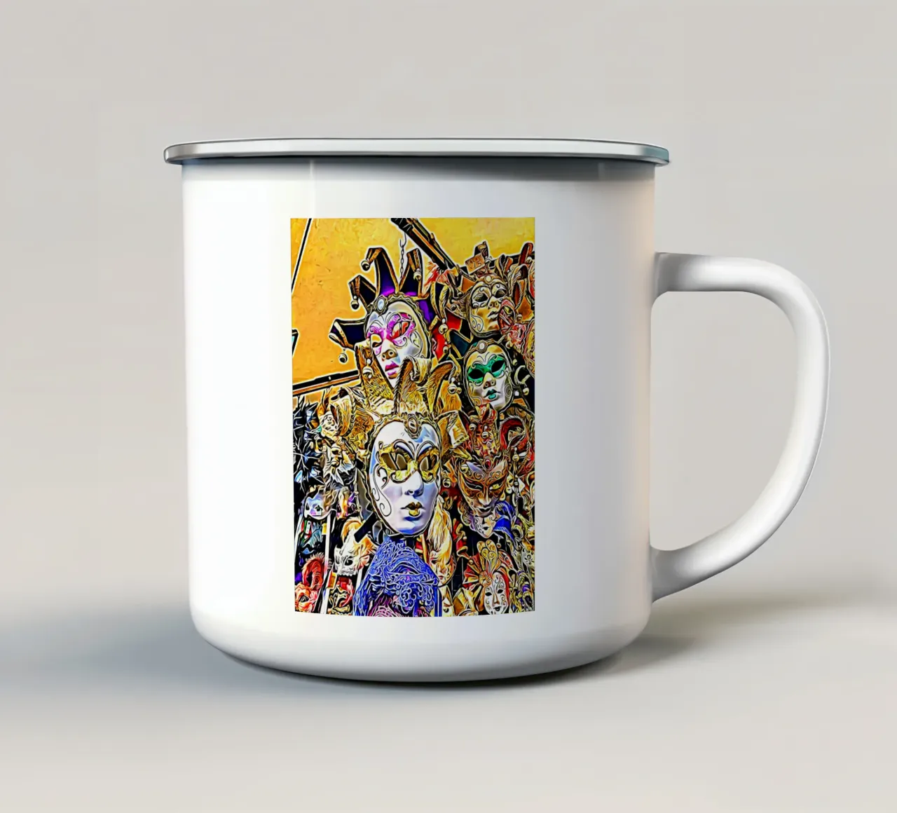 Maschere tazza in smalto da Massimo Frascogna