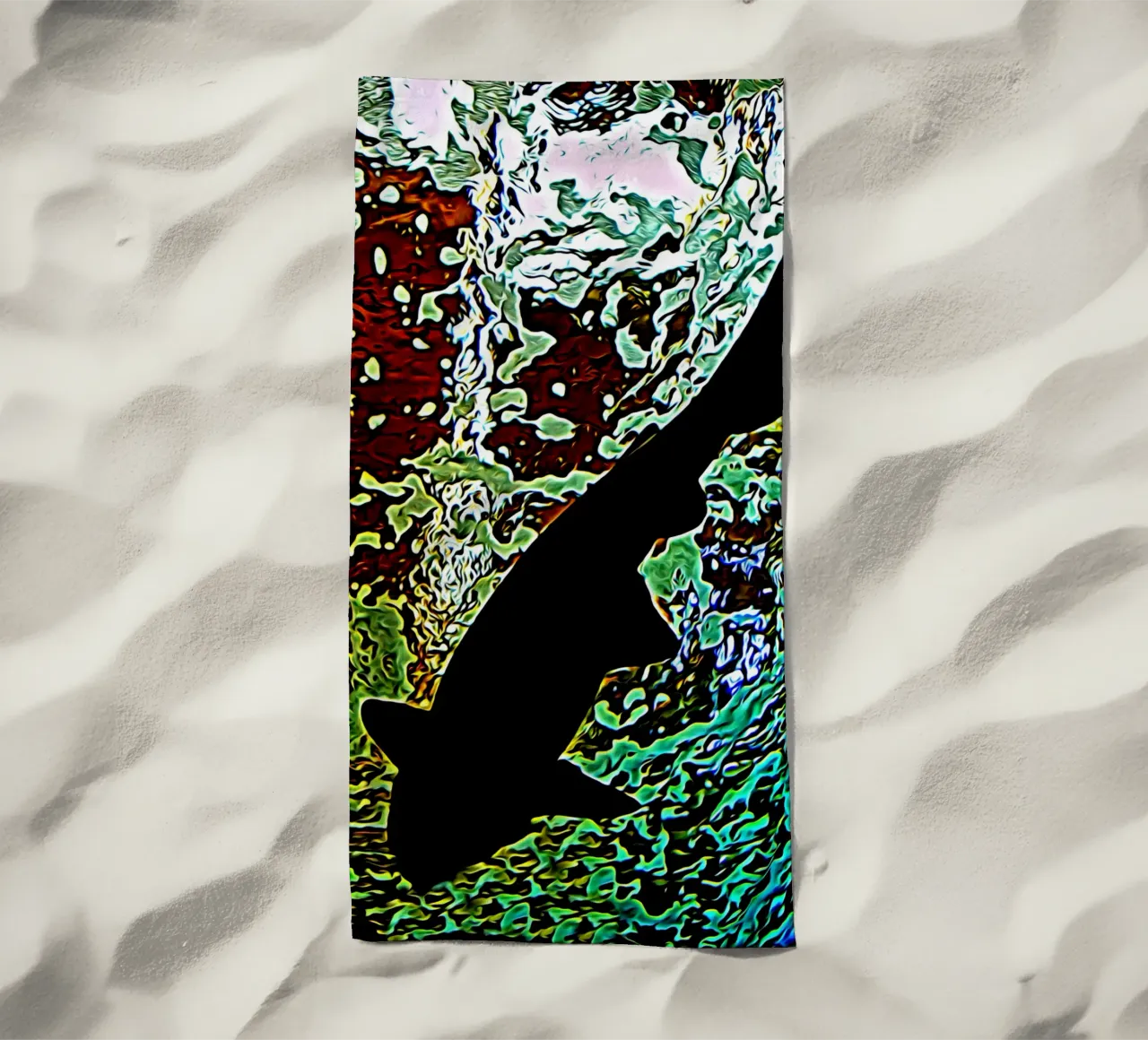 The black shark beach towel by Massimo Frascogna