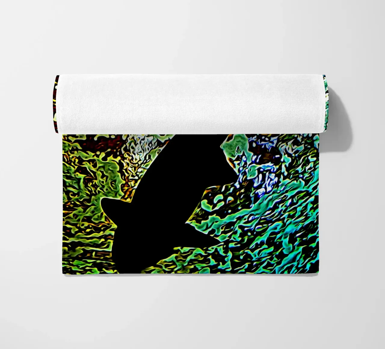 The black shark beach towel by Massimo Frascogna