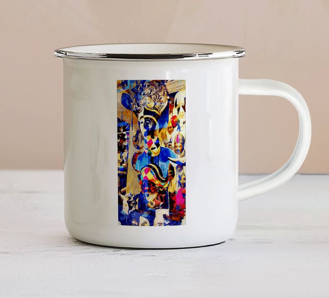 Maschere tazza in smalto da Massimo Frascogna