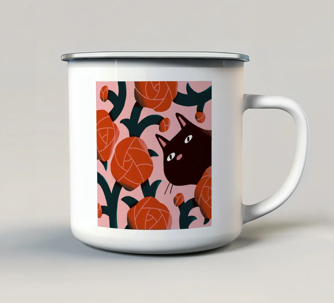 Cat and Roses tazza in smalto da sashakolesnik