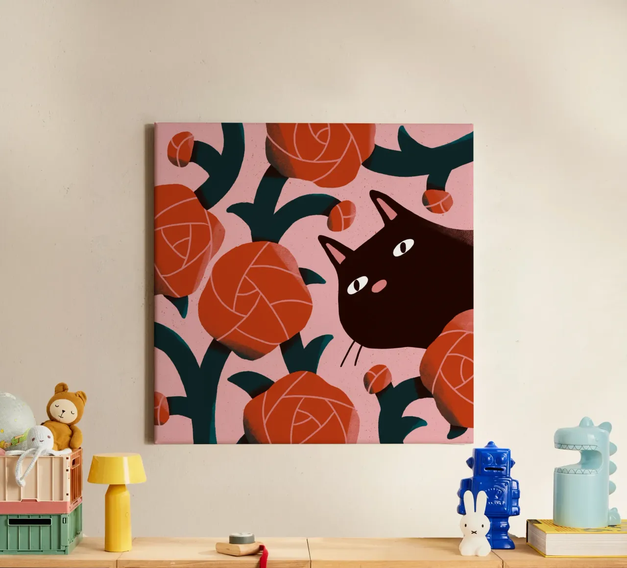 Cat and Roses tela con Cornice a cassetta da sashakolesnik