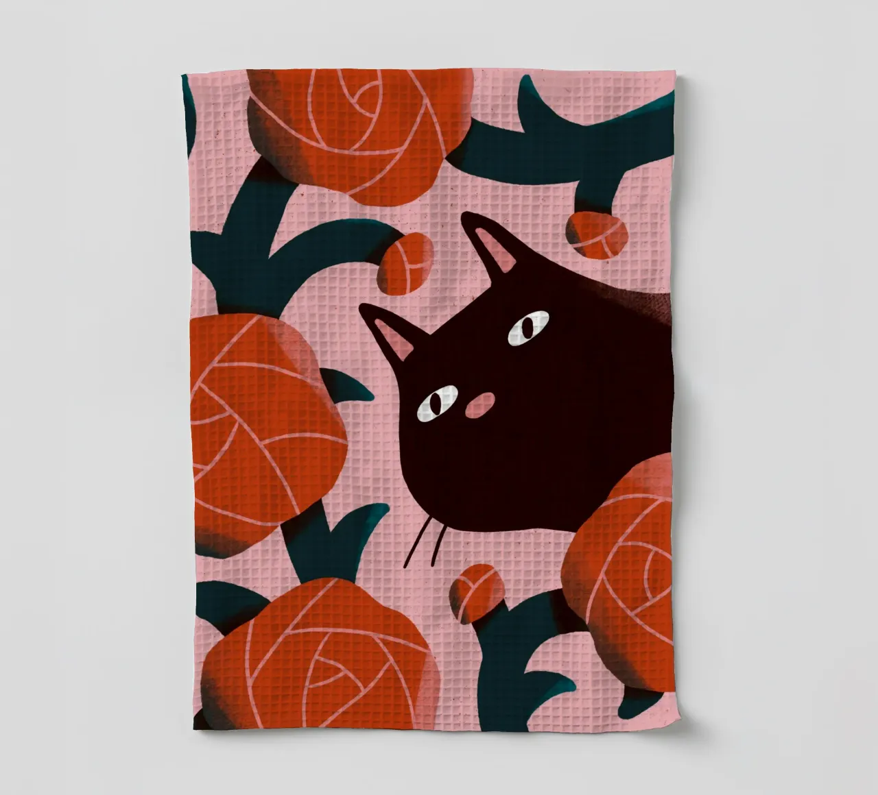 Cat and Roses tea towel by sashakolesnik