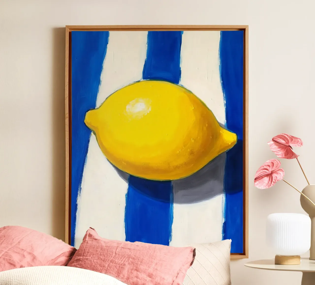 Lemon & Stripes tela con Cornice a cassetta da Indigo Rain