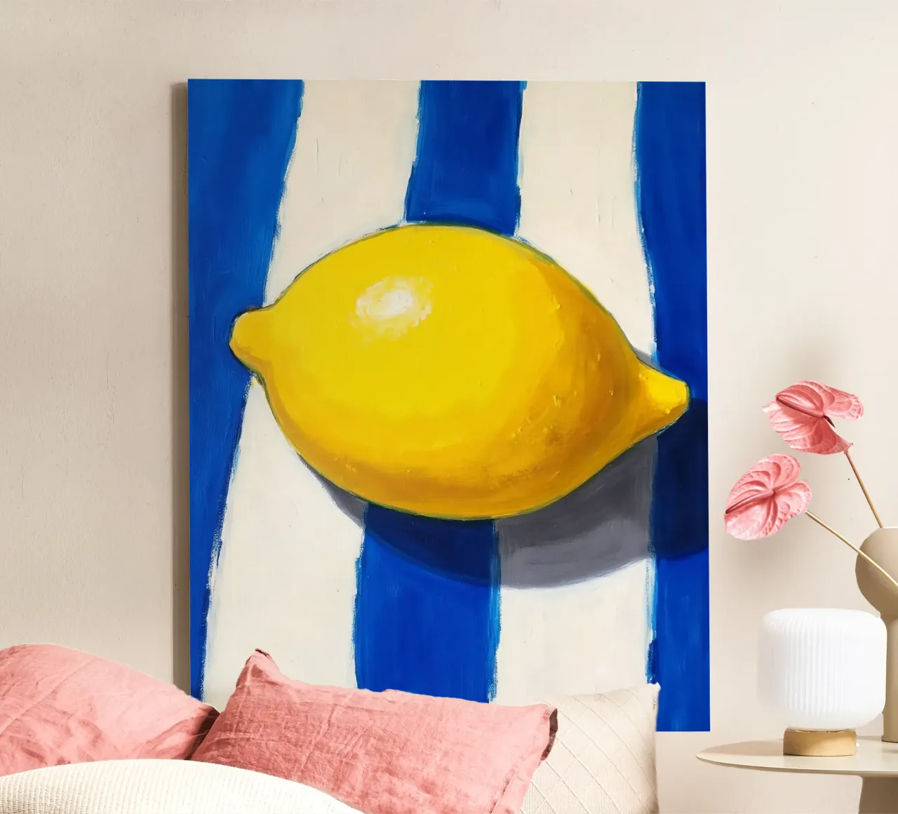 Lemon & Stripes tela con Cornice a cassetta da Indigo Rain