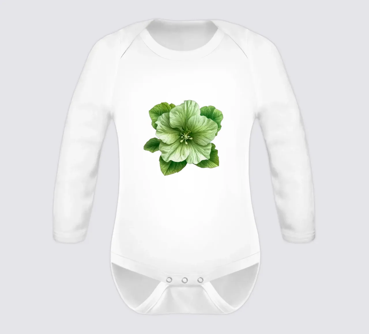 Bells of Ireland Flower 3 long-sleeve baby romper by Bold Blooms