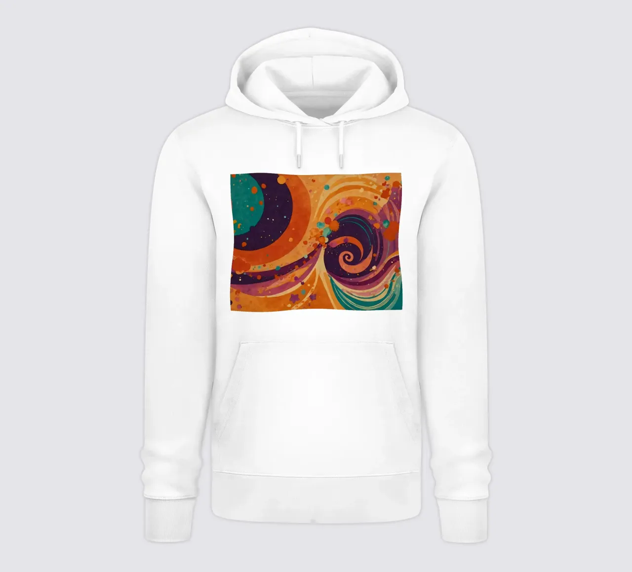 Colorful abstract patterns swirl across a vibrant background hoodie by DesignDoodle