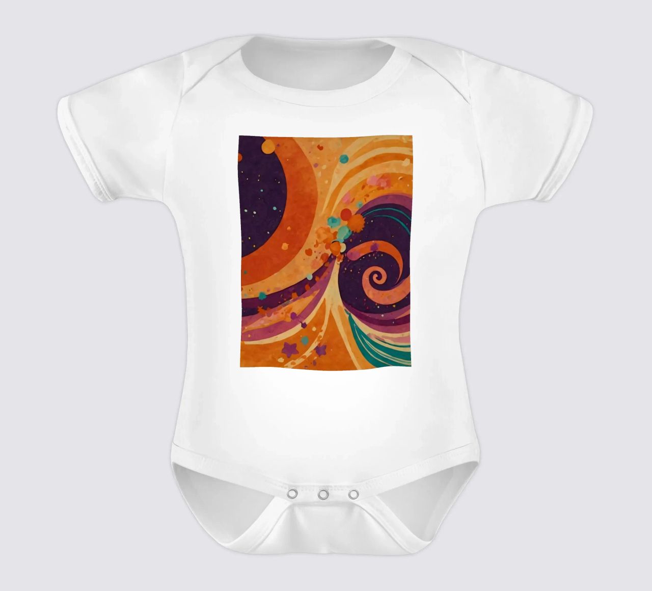 Bunte abstrakte Muster wirbeln über einen lebendigen Hintergrund Kurzarm Babybody von DesignDoodle