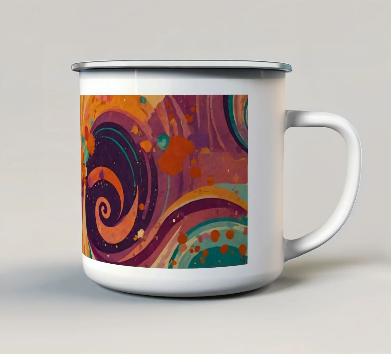 Bunte abstrakte Muster wirbeln über einen lebendigen Hintergrund Emaille Tasse von DesignDoodle