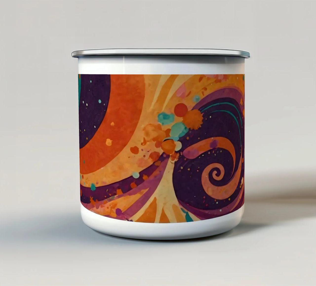 Bunte abstrakte Muster wirbeln über einen lebendigen Hintergrund Emaille Tasse von DesignDoodle