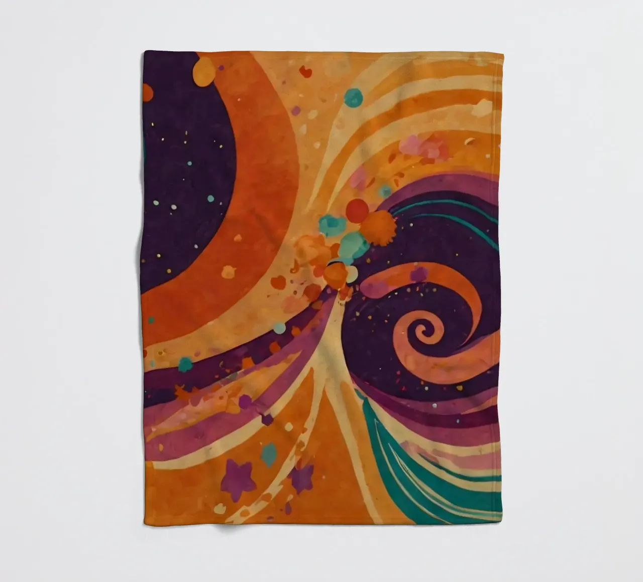 Colorful abstract patterns swirl across a vibrant background fleece blanket by DesignDoodle