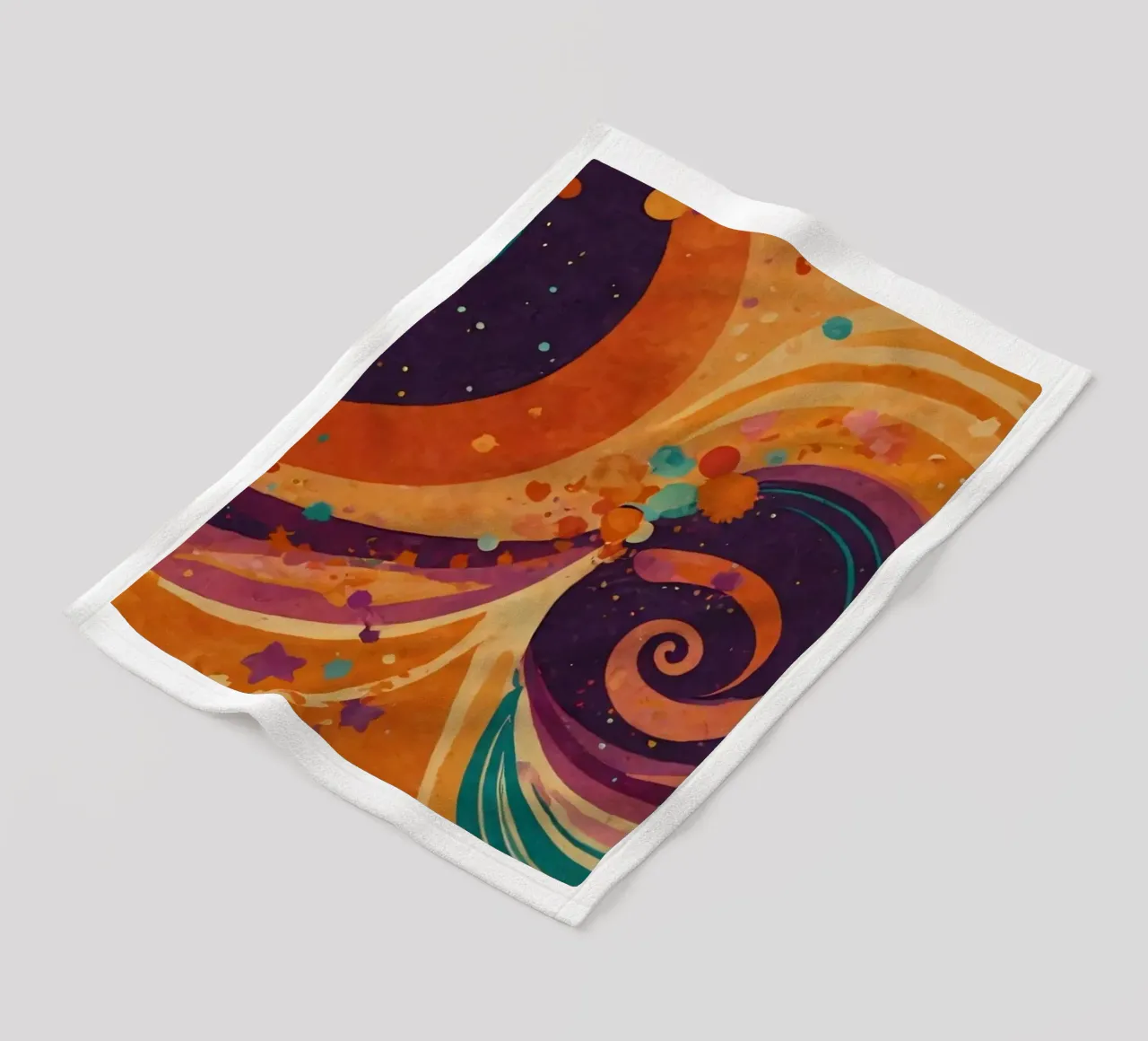 Colorful abstract patterns swirl across a vibrant background fleece blanket by DesignDoodle