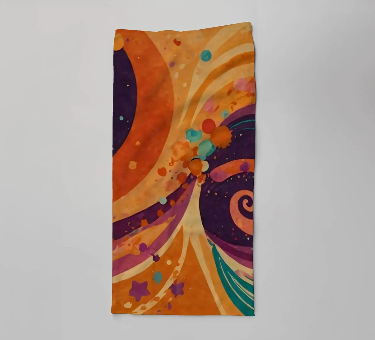 Colorful abstract patterns swirl across a vibrant background towel by DesignDoodle