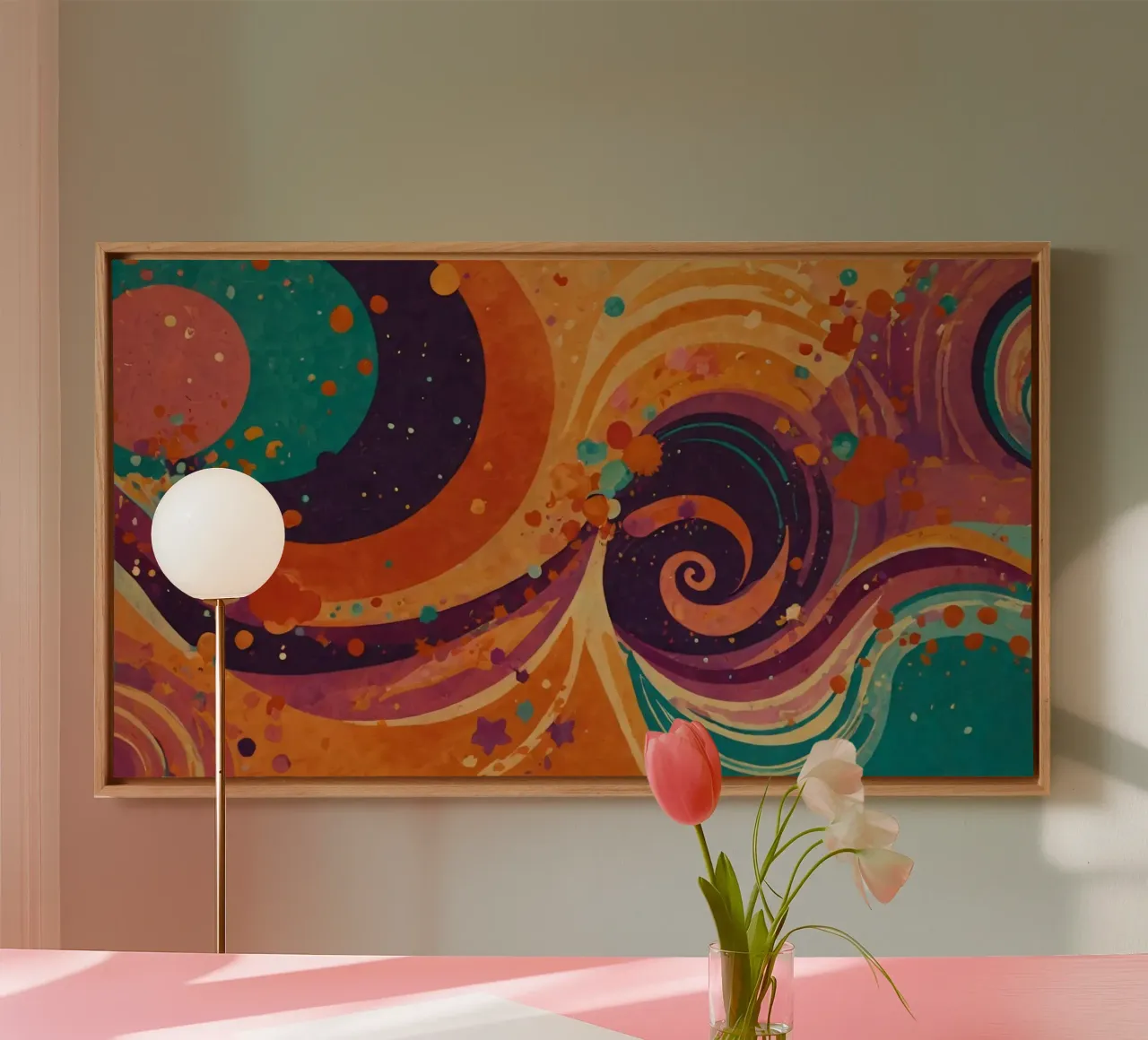 Colorful abstract patterns swirl across a vibrant background canvas by DesignDoodle