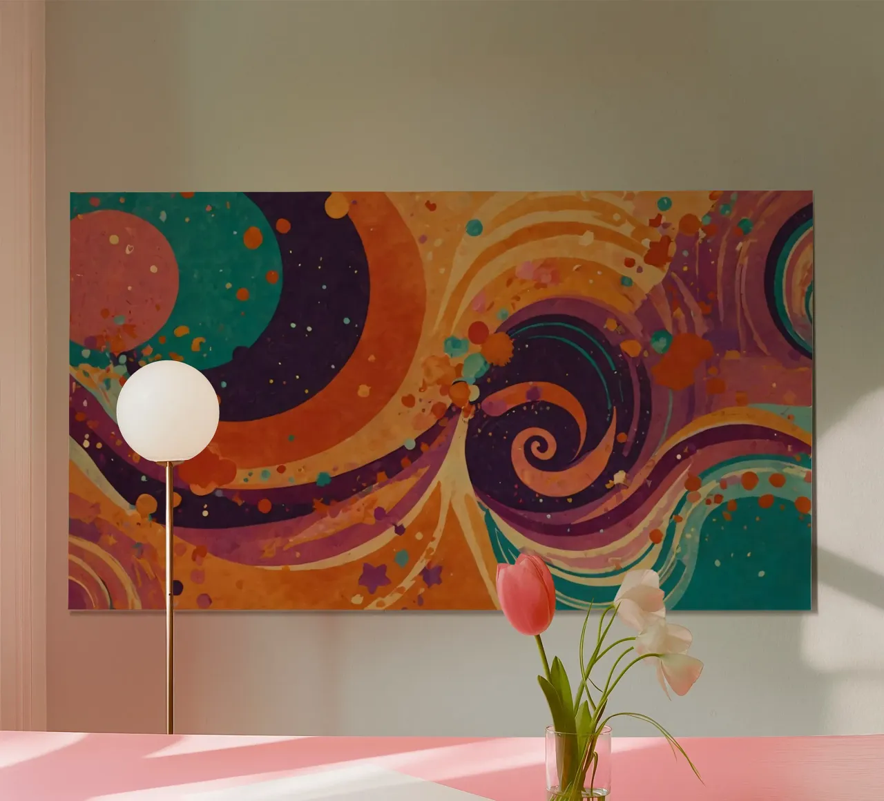 Kleurrijke abstracte patronen wervelen over een levendige achtergrond hahnemühle van DesignDoodle