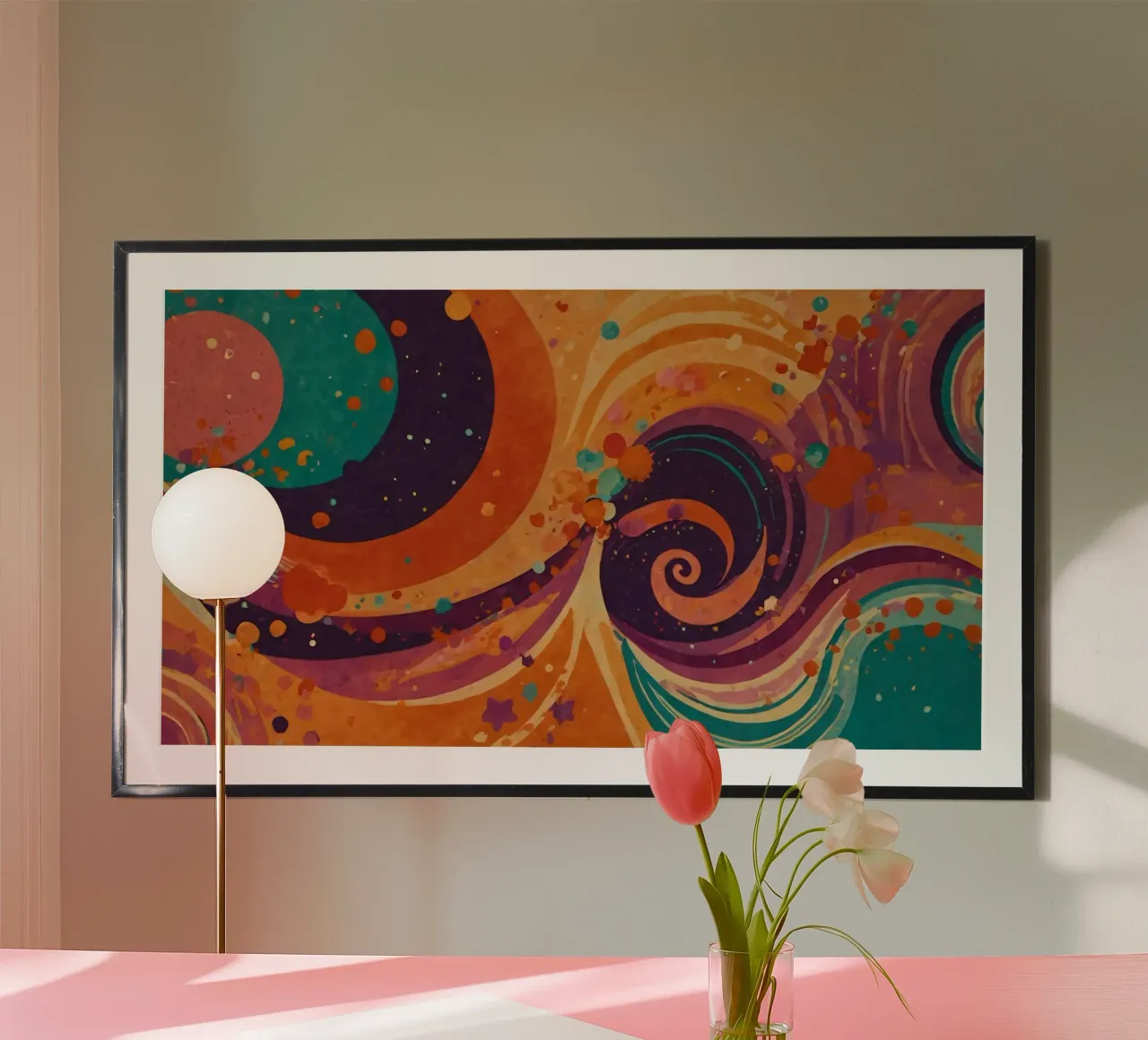 Kleurrijke abstracte patronen wervelen over een levendige achtergrond hahnemühle van DesignDoodle