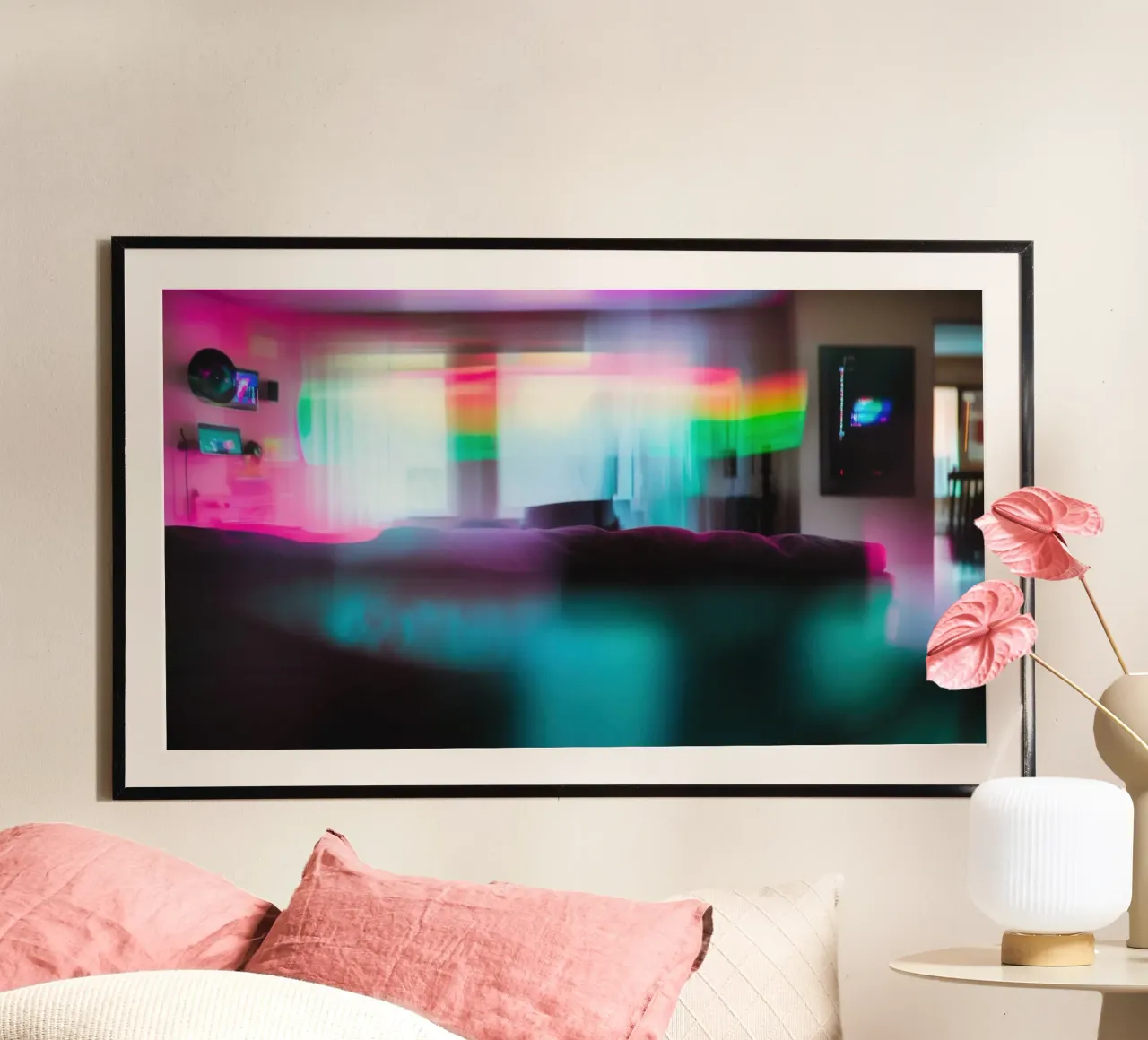 Salon iridescent: between dream and reality poster with plastic frame by Le Flou